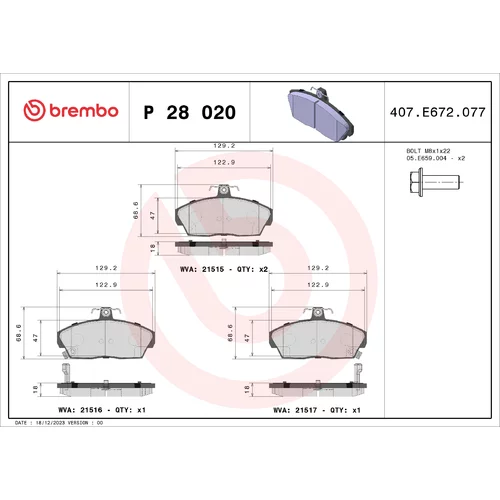 Sada brzdových platničiek kotúčovej brzdy BREMBO P 28 020