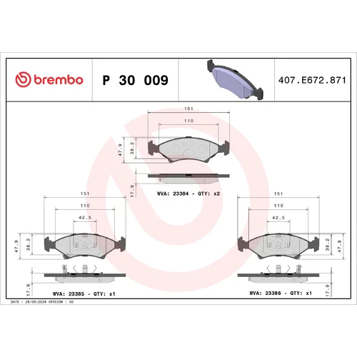 Sada brzdových platničiek kotúčovej brzdy BREMBO P 30 009