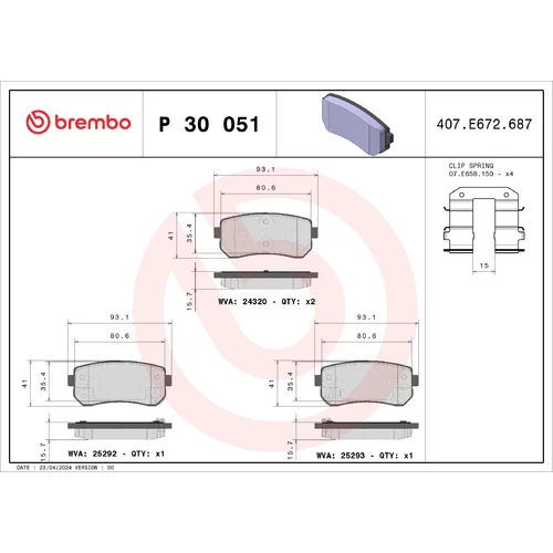 Sada brzdových platničiek kotúčovej brzdy BREMBO P 30 051X