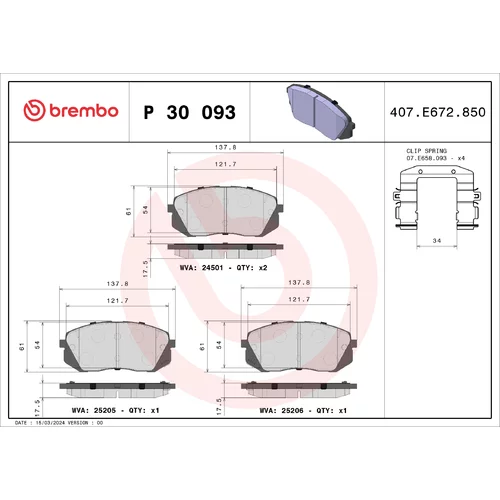 Sada brzdových platničiek kotúčovej brzdy BREMBO P 30 093X