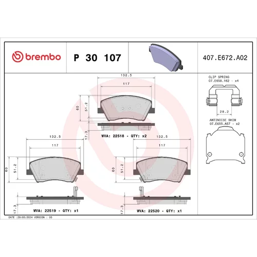 Sada brzdových platničiek kotúčovej brzdy BREMBO P 30 107