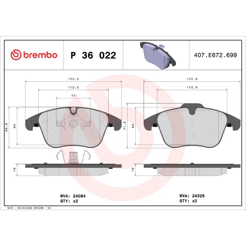 Sada brzdových platničiek kotúčovej brzdy BREMBO P 36 022