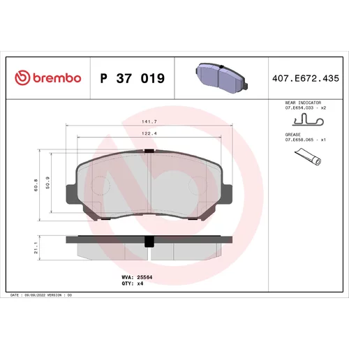 Sada brzdových platničiek kotúčovej brzdy BREMBO P 37 019