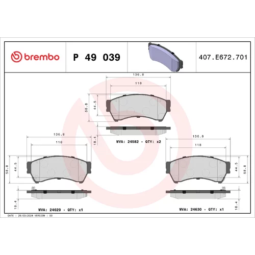 Sada brzdových platničiek kotúčovej brzdy BREMBO P 49 039