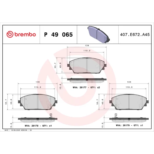 Sada brzdových platničiek kotúčovej brzdy BREMBO P 49 065