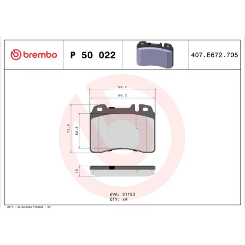 Sada brzdových platničiek kotúčovej brzdy BREMBO P 50 022