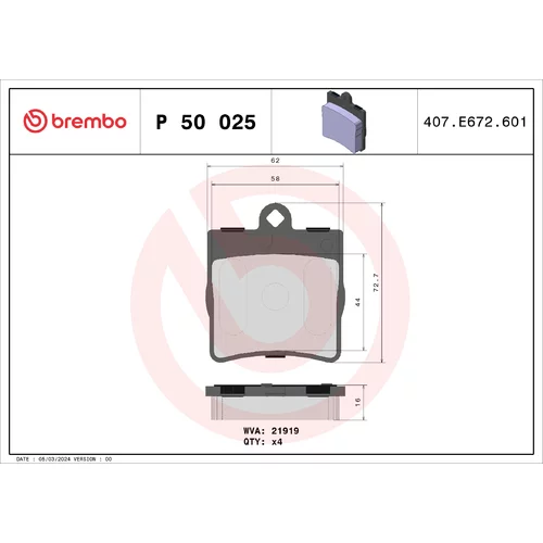 Sada brzdových platničiek kotúčovej brzdy P 50 025 /BREMBO/