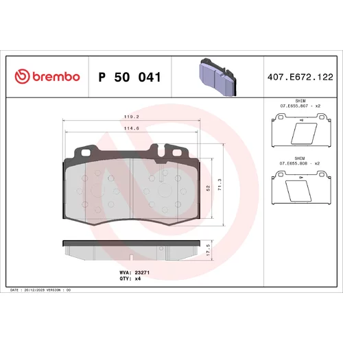 Sada brzdových platničiek kotúčovej brzdy BREMBO P 50 041