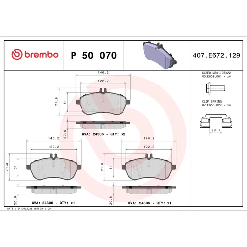 Sada brzdových platničiek kotúčovej brzdy BREMBO P 50 070