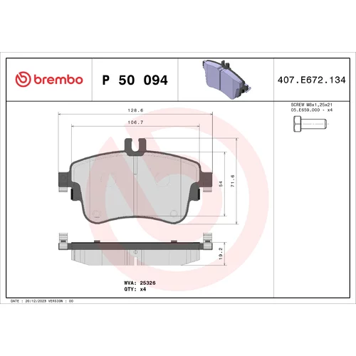 Sada brzdových platničiek kotúčovej brzdy BREMBO P 50 094