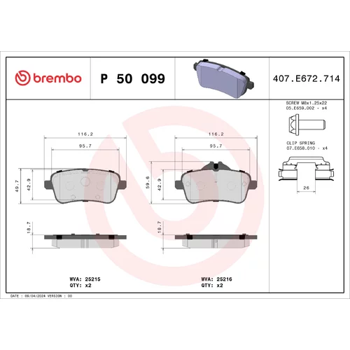 Sada brzdových platničiek kotúčovej brzdy BREMBO P 50 099