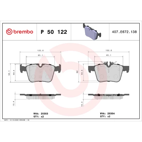 Sada brzdových platničiek kotúčovej brzdy BREMBO P 50 122