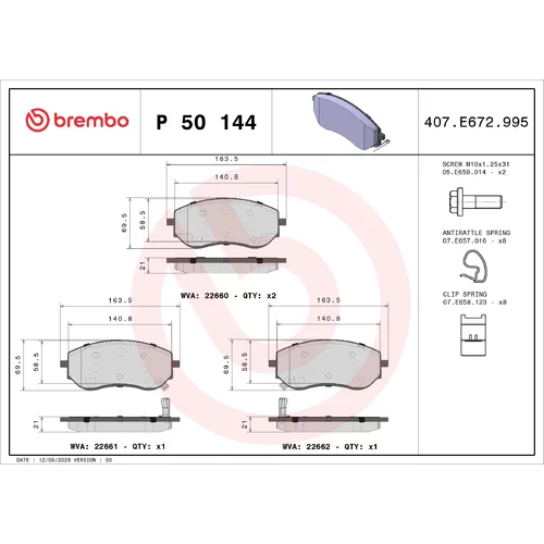 Sada brzdových platničiek kotúčovej brzdy BREMBO P 50 144