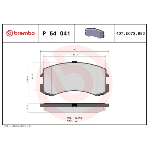 Sada brzdových platničiek kotúčovej brzdy BREMBO P 54 041