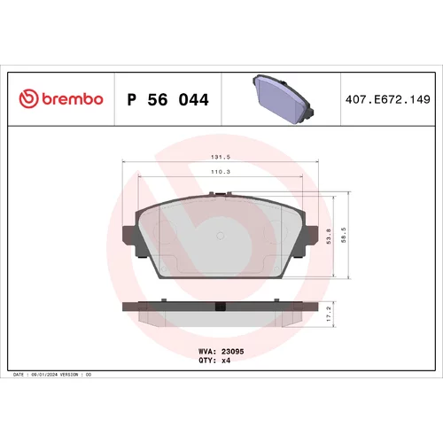 Sada brzdových platničiek kotúčovej brzdy BREMBO P 56 044