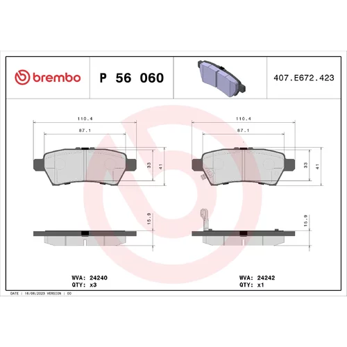 Sada brzdových platničiek kotúčovej brzdy BREMBO P 56 060