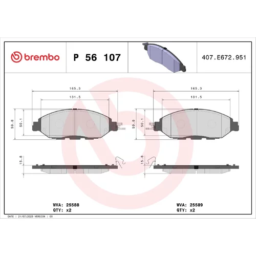 Sada brzdových platničiek kotúčovej brzdy BREMBO P 56 107