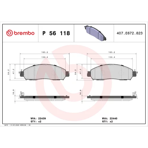 Sada brzdových platničiek kotúčovej brzdy BREMBO P 56 118