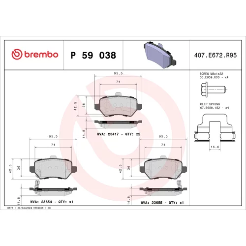 Sada brzdových platničiek kotúčovej brzdy BREMBO P 59 038X