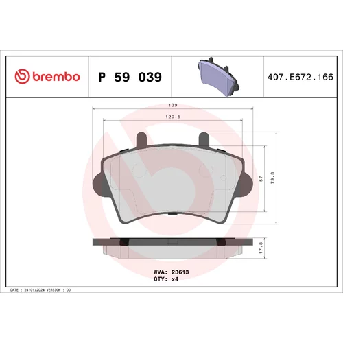 Sada brzdových platničiek kotúčovej brzdy BREMBO P 59 039