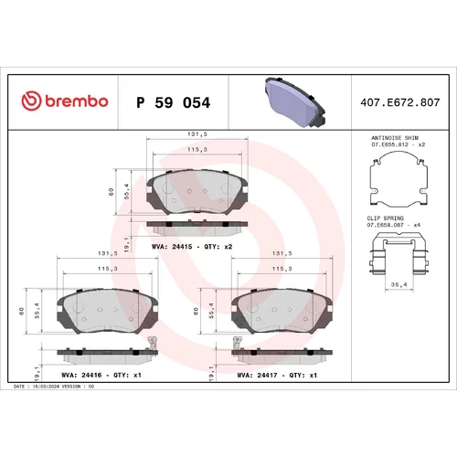 Sada brzdových platničiek kotúčovej brzdy BREMBO P 59 054