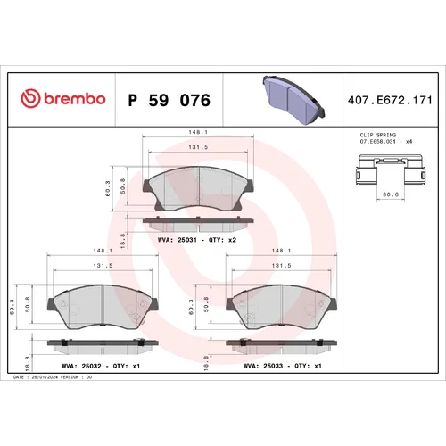 Sada brzdových platničiek kotúčovej brzdy BREMBO P 59 076X