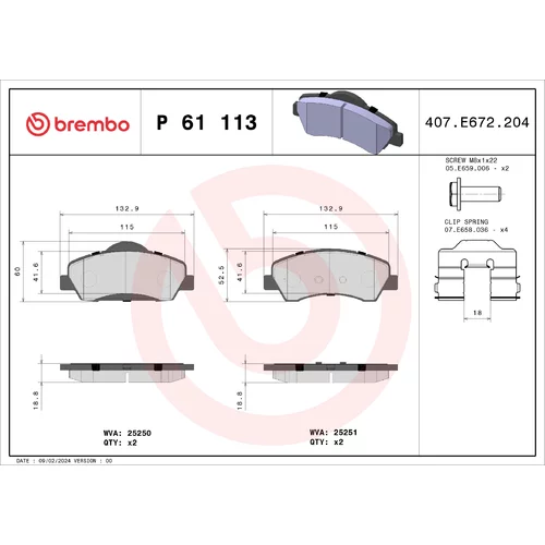 Sada brzdových platničiek kotúčovej brzdy P 61 113 /BREMBO/