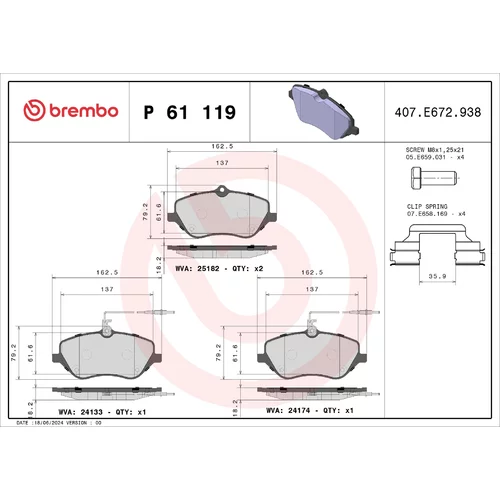 Sada brzdových platničiek kotúčovej brzdy BREMBO P 61 119