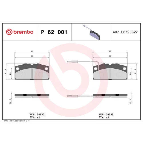 Sada brzdových platničiek kotúčovej brzdy P 62 001 /BREMBO/