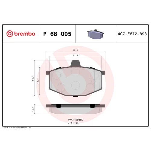 Sada brzdových platničiek kotúčovej brzdy BREMBO P 68 005