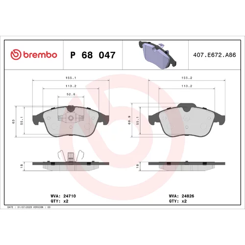 Sada brzdových platničiek kotúčovej brzdy BREMBO P 68 047X