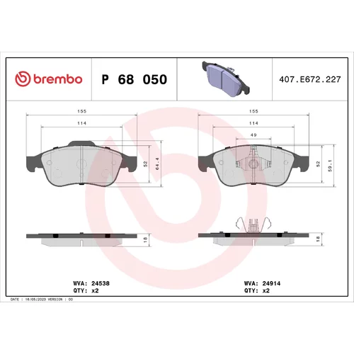 Sada brzdových platničiek kotúčovej brzdy BREMBO P 68 050