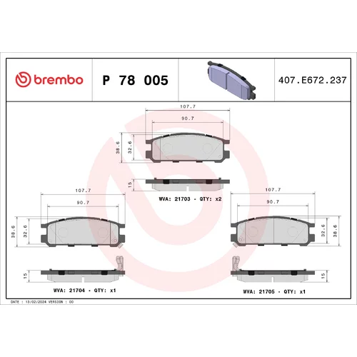 Sada brzdových platničiek kotúčovej brzdy BREMBO P 78 005