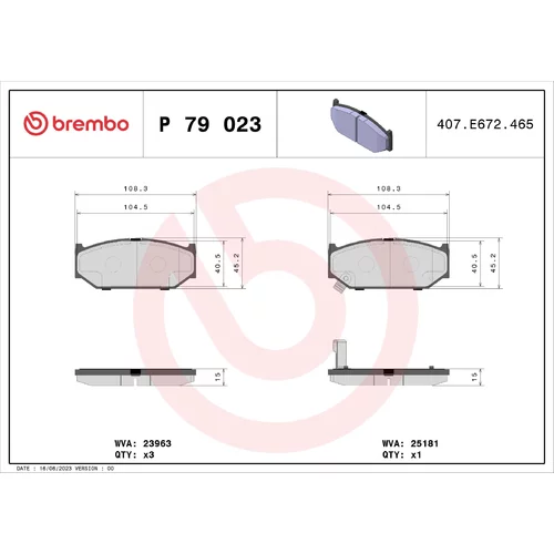 Sada brzdových platničiek kotúčovej brzdy P 79 023 /BREMBO/