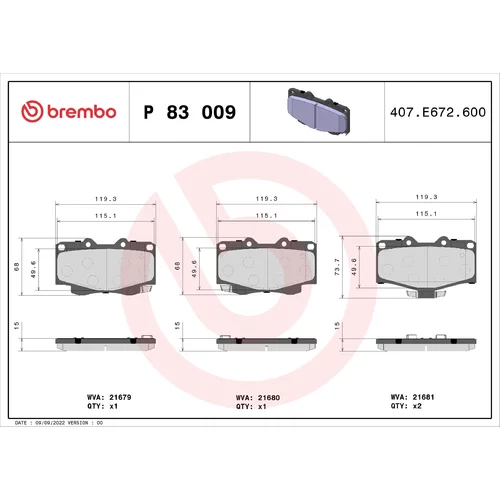 Sada brzdových platničiek kotúčovej brzdy BREMBO P 83 009