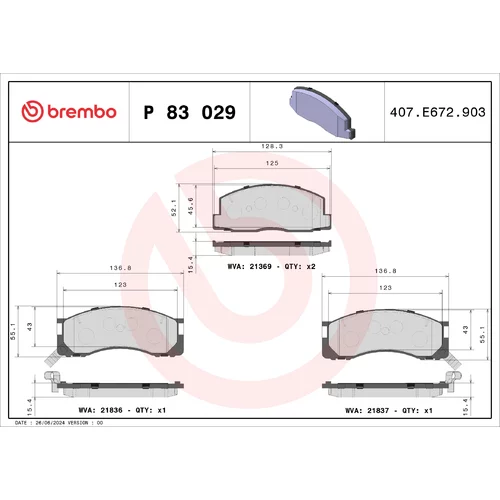 Sada brzdových platničiek kotúčovej brzdy BREMBO P 83 029