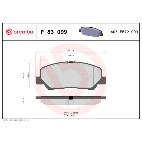 Sada brzdových platničiek kotúčovej brzdy BREMBO P 83 099