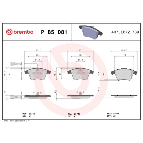 Sada brzdových platničiek kotúčovej brzdy BREMBO P 85 081