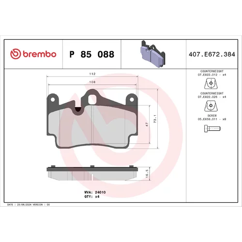 Sada brzdových platničiek kotúčovej brzdy BREMBO P 85 088