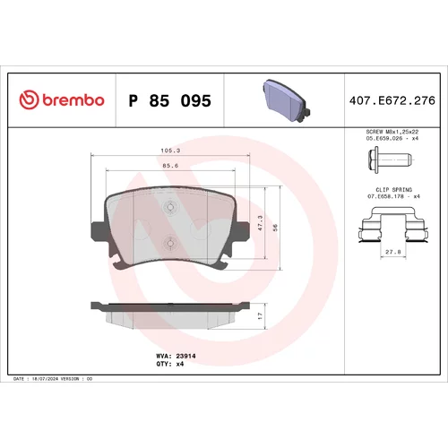 Sada brzdových platničiek kotúčovej brzdy BREMBO P 85 095