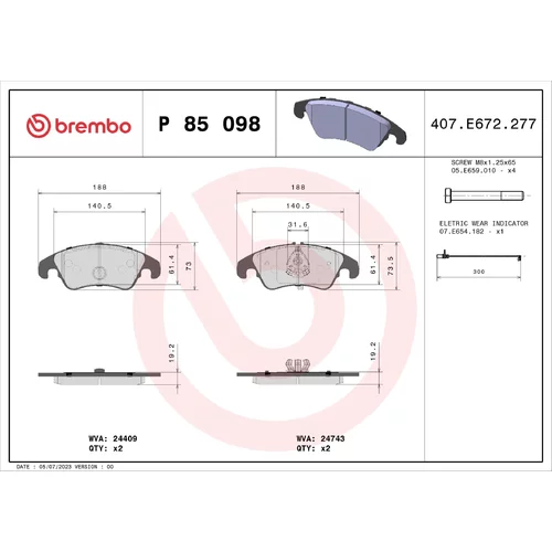 Sada brzdových platničiek kotúčovej brzdy BREMBO P 85 098X