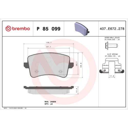 Sada brzdových platničiek kotúčovej brzdy BREMBO P 85 099