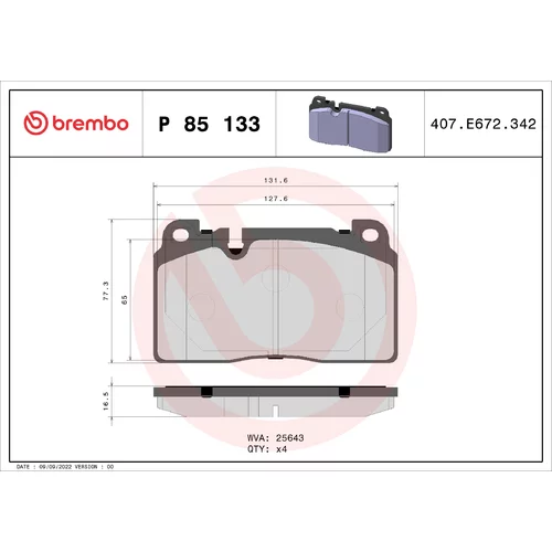 Sada brzdových platničiek kotúčovej brzdy BREMBO P 85 133