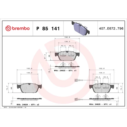 Sada brzdových platničiek kotúčovej brzdy BREMBO P 85 141