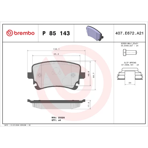 Sada brzdových platničiek kotúčovej brzdy P 85 143 /BREMBO/