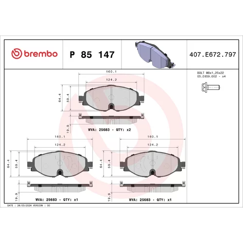 Sada brzdových platničiek kotúčovej brzdy BREMBO P 85 147X