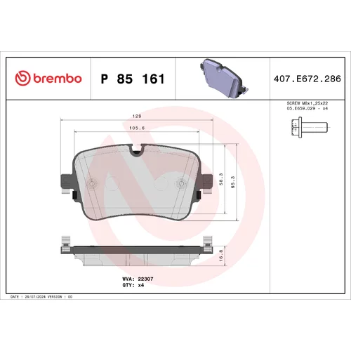 Sada brzdových platničiek kotúčovej brzdy BREMBO P 85 161