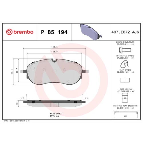 Sada brzdových platničiek kotúčovej brzdy BREMBO P 85 194