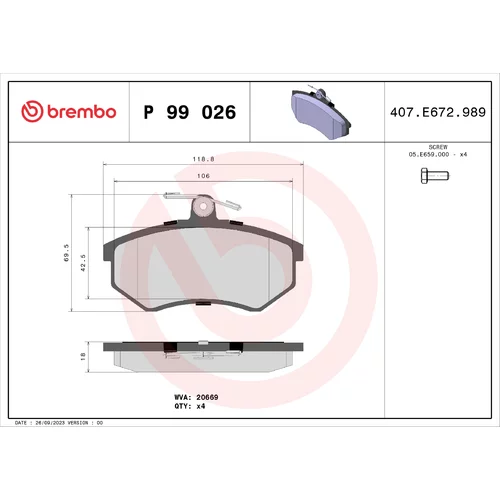 Sada brzdových platničiek kotúčovej brzdy BREMBO P 99 026