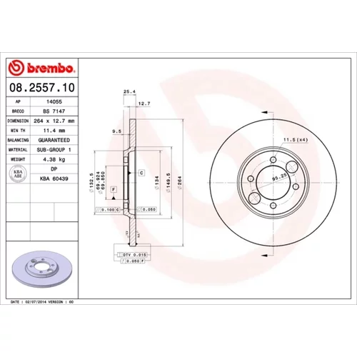 Brzdový kotúč BREMBO 08.2557.10